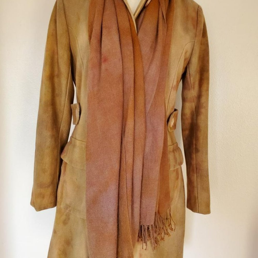 Wool trench pea coat camo brown tan beige green 6 8 10 small M camel dyed jacket - Picture 7 of 11